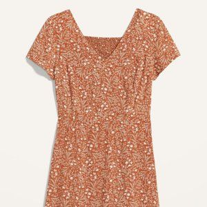 Floral-Print Fit & Flare Smocked-Back V-Neck Dress NWOT